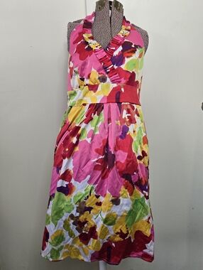 Blu Sage Womens Multicolor Floral Halter Dress Sleeveless V Neck Dress Size 8